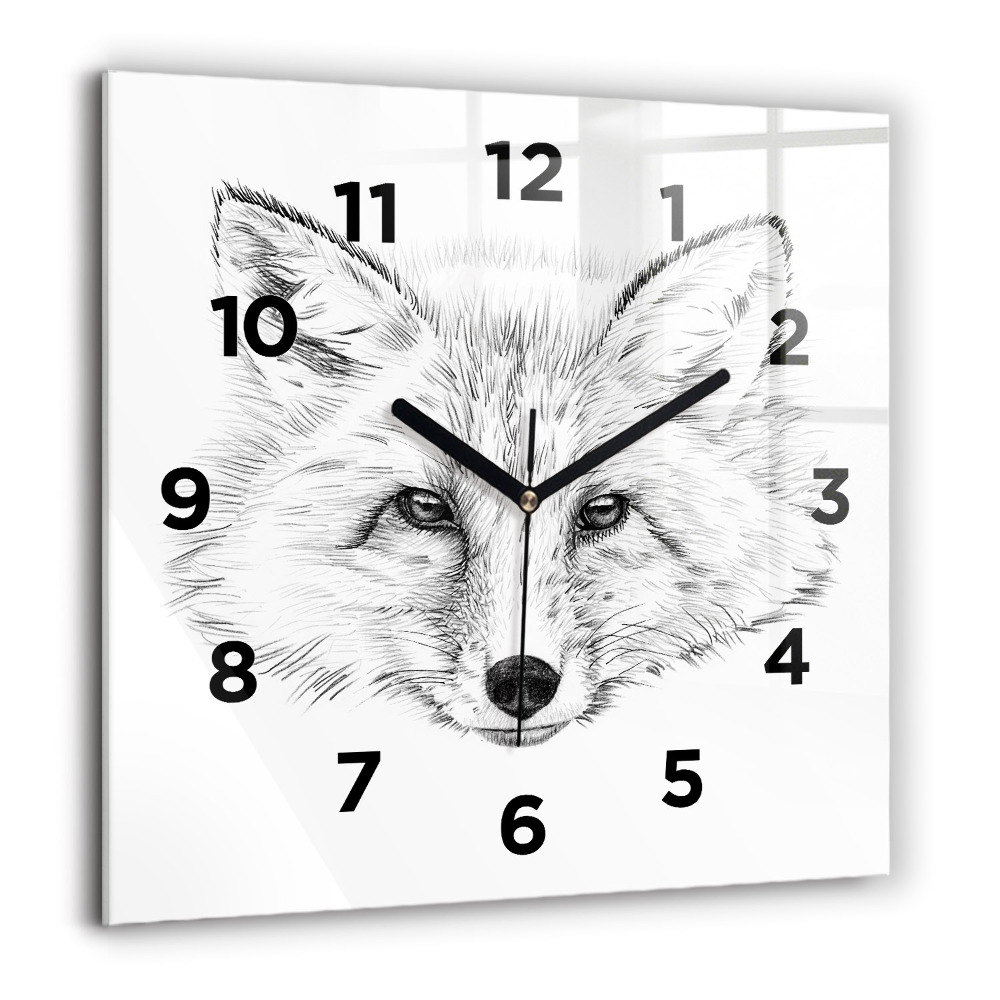 Horloge carrée en verre 60x60 cm Tête de renard graphique