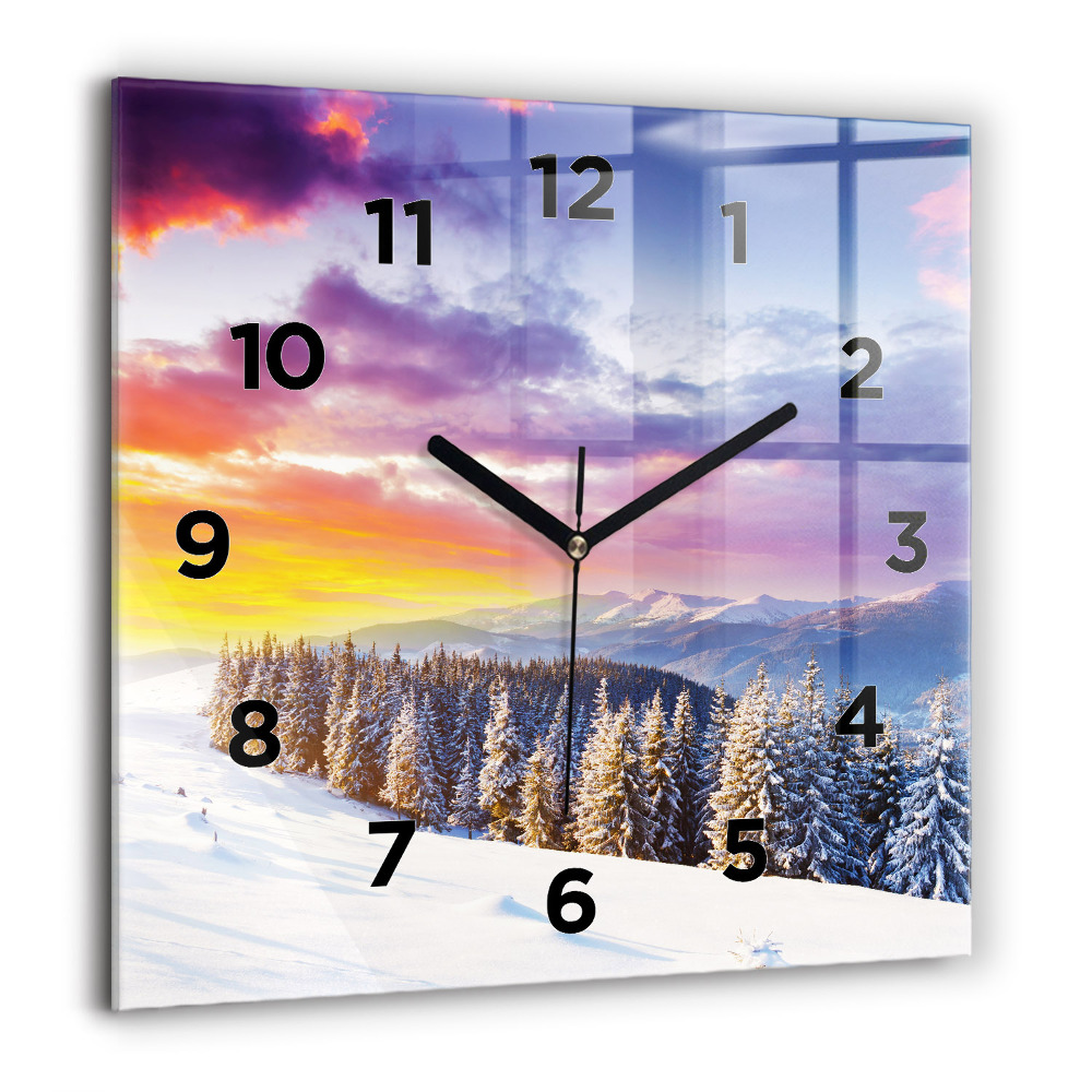 Horloge murale carrée 60x60 cm Paysage de montagne hivernal