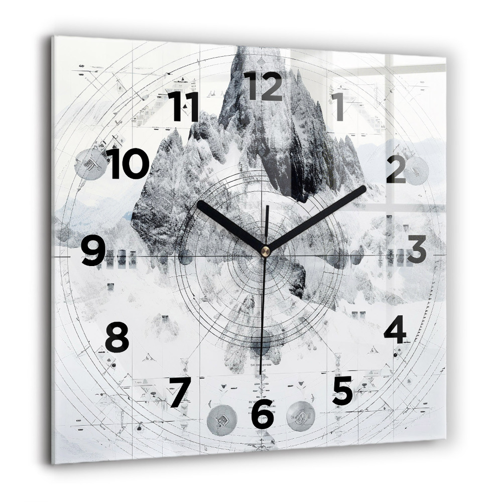 Horloge murale carrée 60x60 cm Dessin de montagnes
