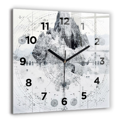 Horloge murale carrée 60x60 cm Dessin de montagnes