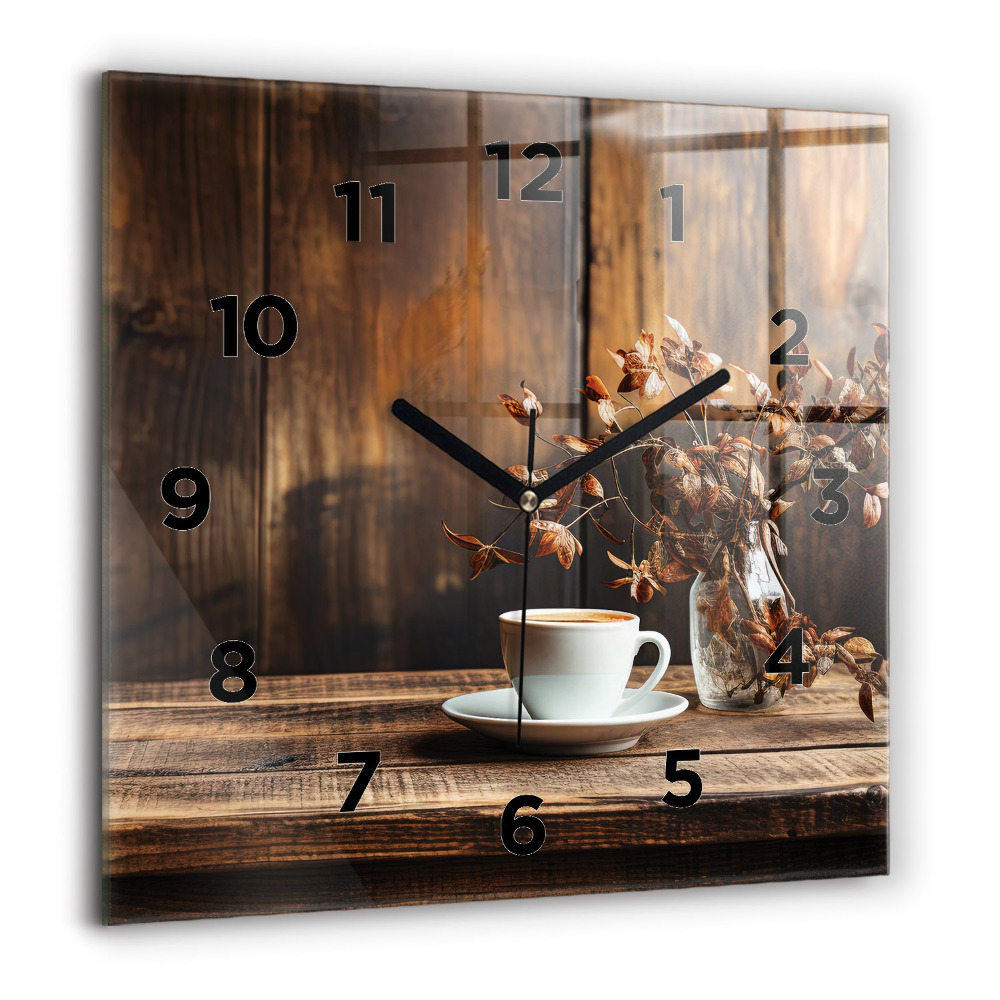 Horloge carrée en verre 60x60 cm Tasse de café