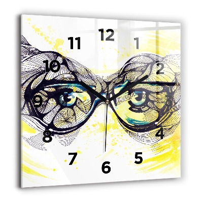 Horloge carrée en verre 60x60 cm Yeux dans des lunettes