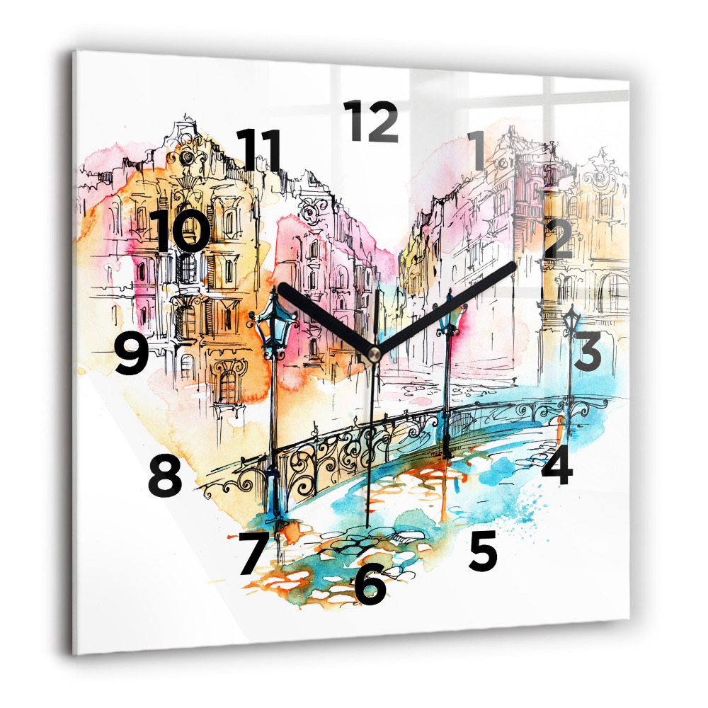 Horloge murale carrée 60x60 cm Architecture peinte
