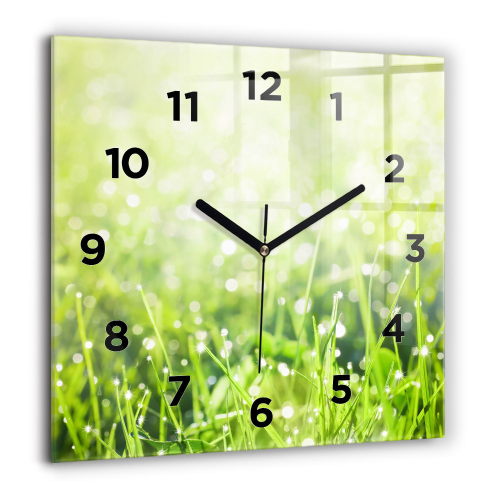 Horloge murale carrée 60x60 cm Herbe verte