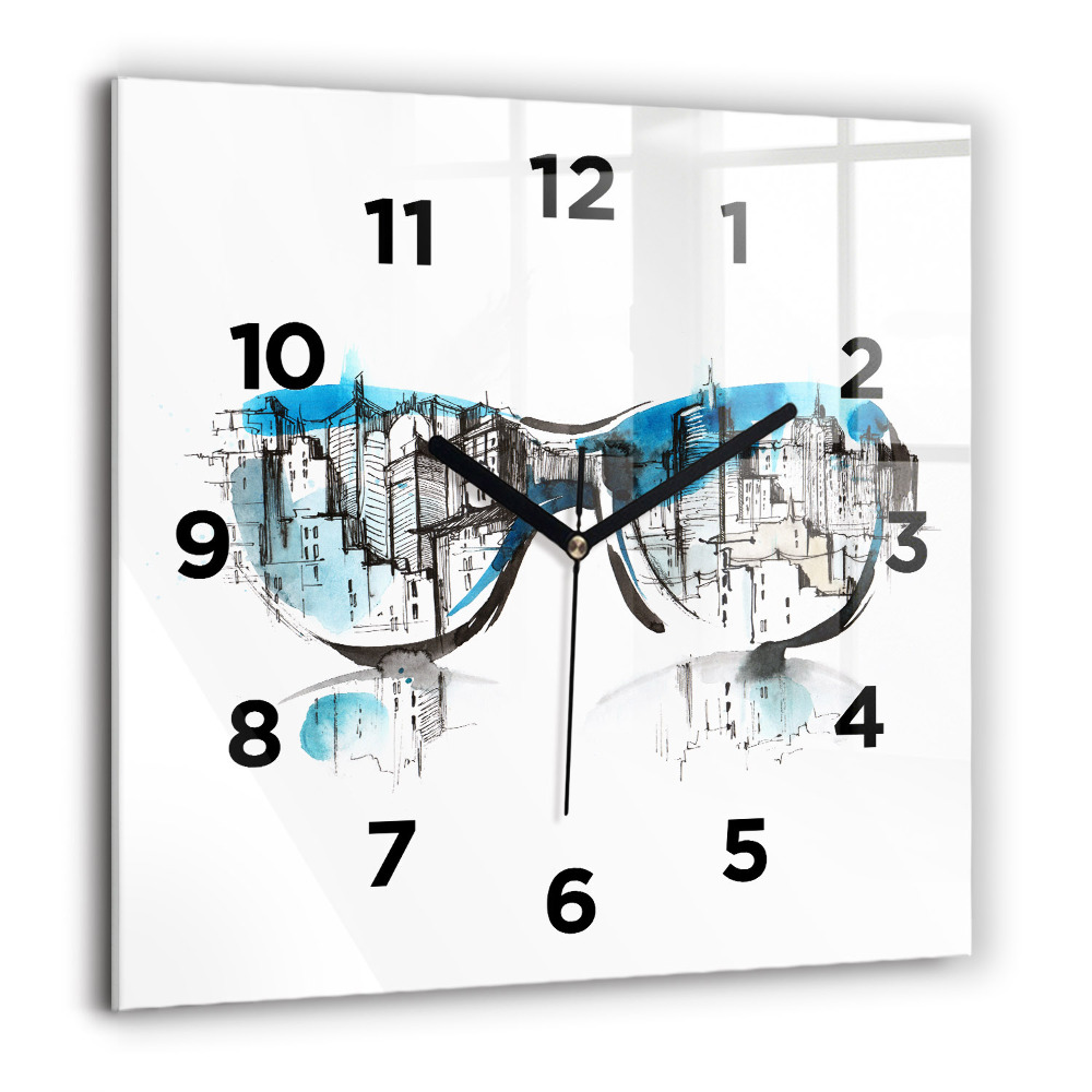 Pendule carrée en verre 60x60 cm La ville en lunettes