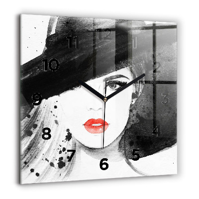 Horloge murale carrée 60x60 cm Femme au chapeau