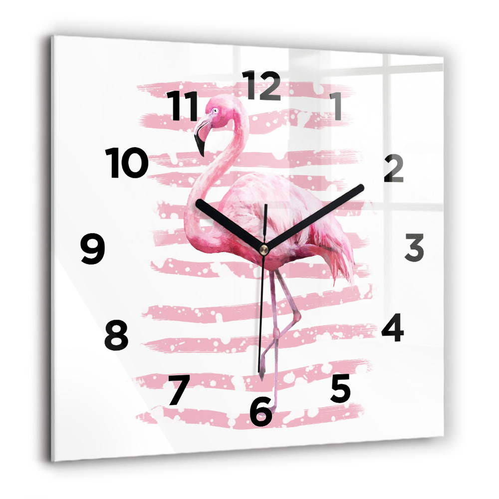 Horloge carrée en verre 60x60 cm Graphique de flamant rose