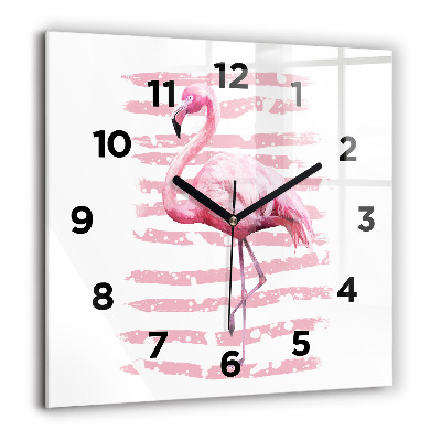 Horloge carrée en verre 60x60 cm Graphique de flamant rose