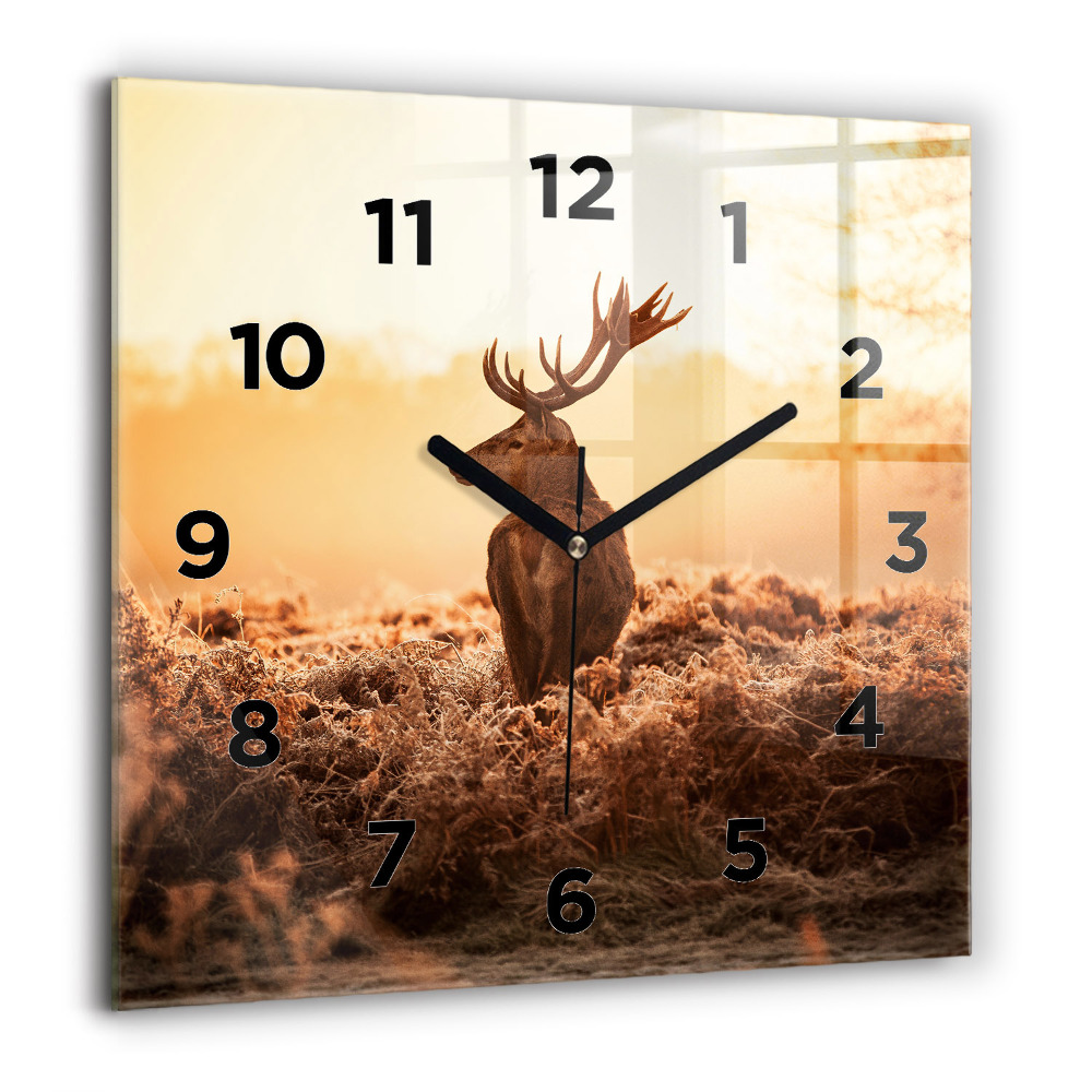 Horloge carrée en verre 60x60 cm Cerf au lever du soleil