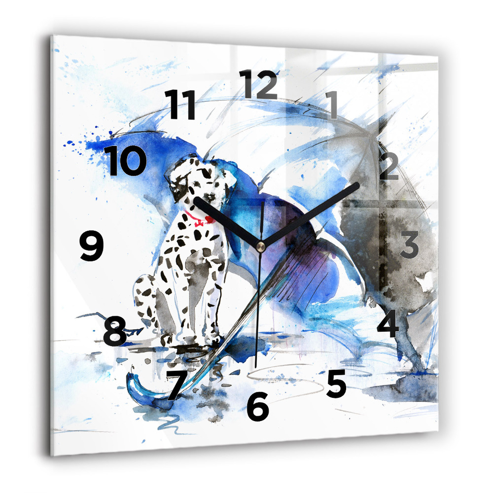 Horloge murale carrée 60x60 cm Dalmatien et parapluie