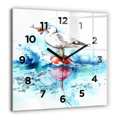 Horloge murale carrée 60x60 cm Mouette peinte