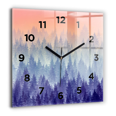 Horloge carrée en verre 60x60 cm Forêt dans la brume