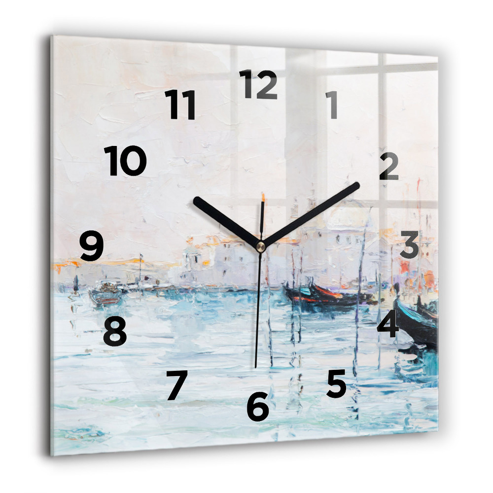 Horloge carrée en verre 60x60 cm Peinture à l'huile d'un yacht en mer