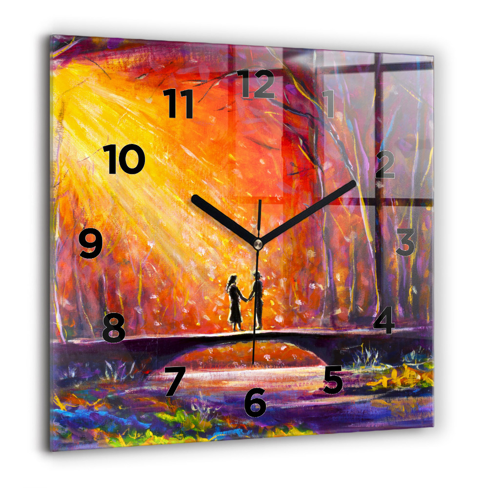 Horloge murale carrée 60x60 cm Couple dans la forêt