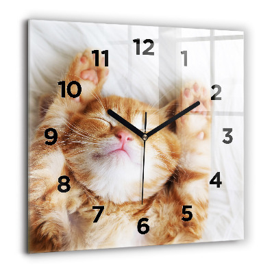 Horloge carrée en verre 60x60 cm Petit chat endormi