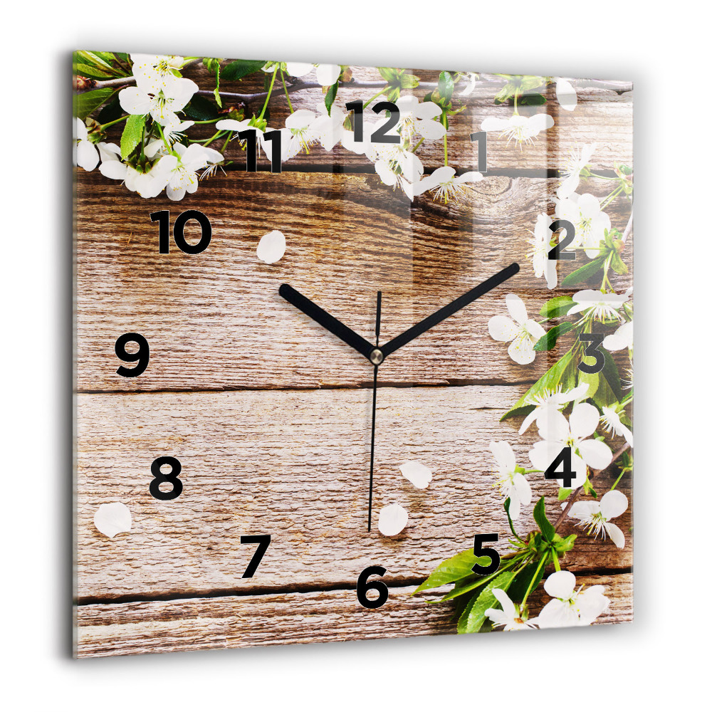Horloge murale carrée 60x60 cm Fleurs sur bois