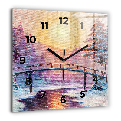 Horloge murale carrée 60x60 cm Arbre de Noël et pont