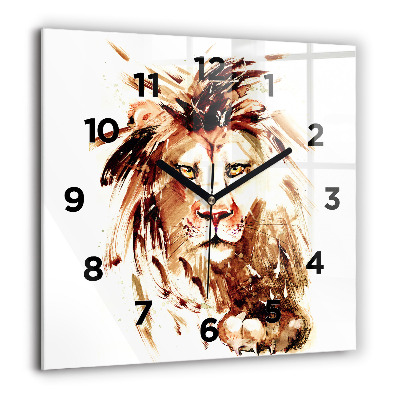 Horloge carrée en verre 60x60 cm Illustration d'un lion brun