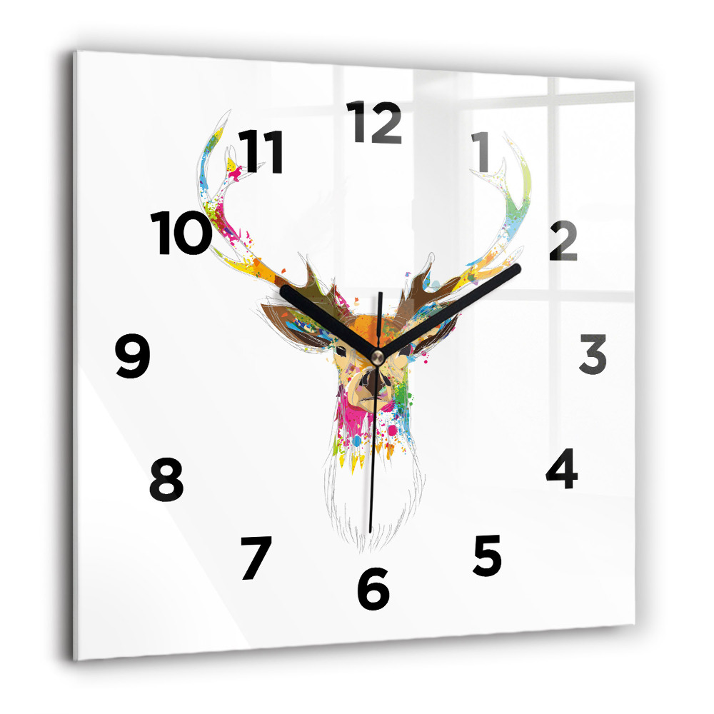Horloge murale carrée 60x60 cm Tête de cerf colorée