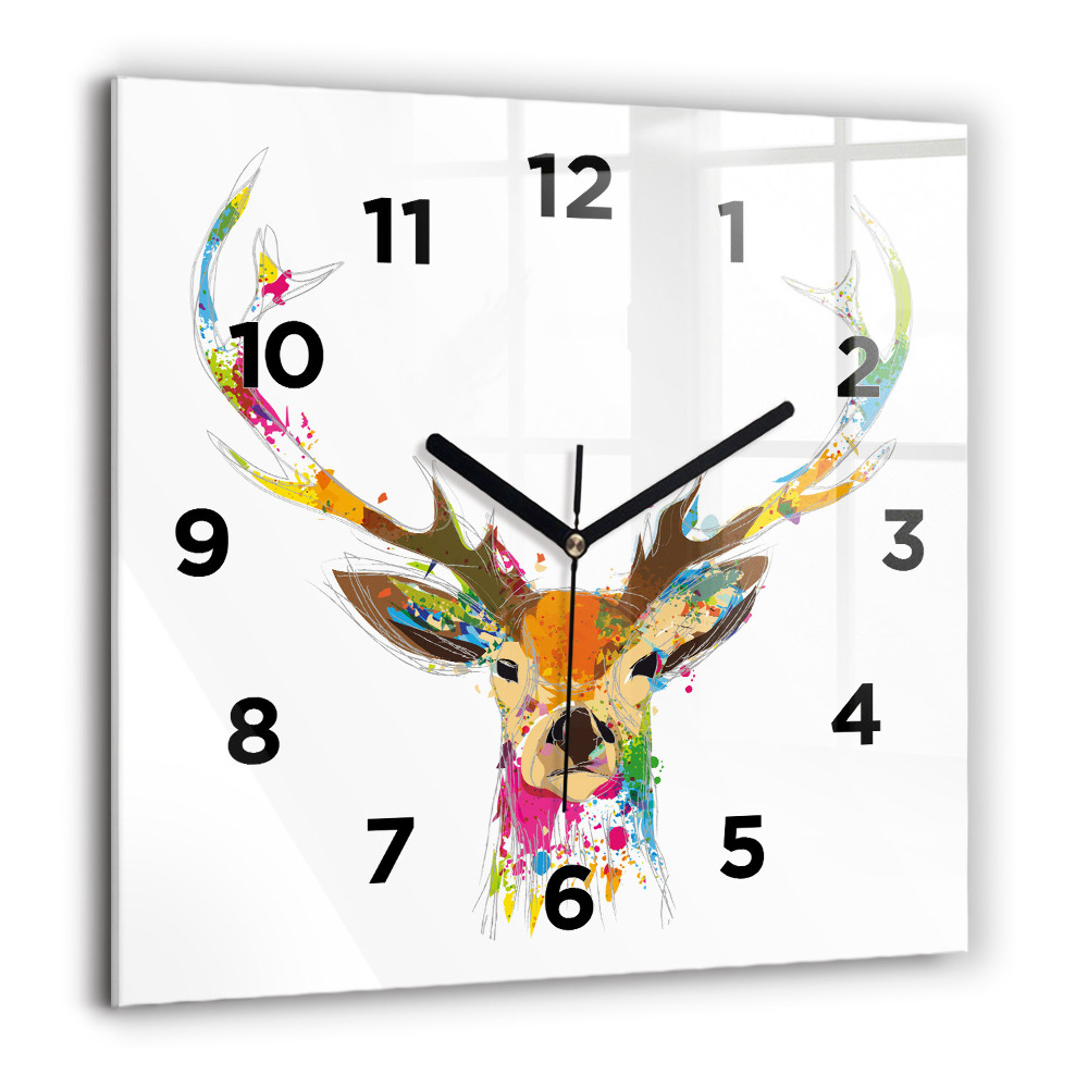Horloge carrée en verre 60x60 cm Tête de cerf colorée