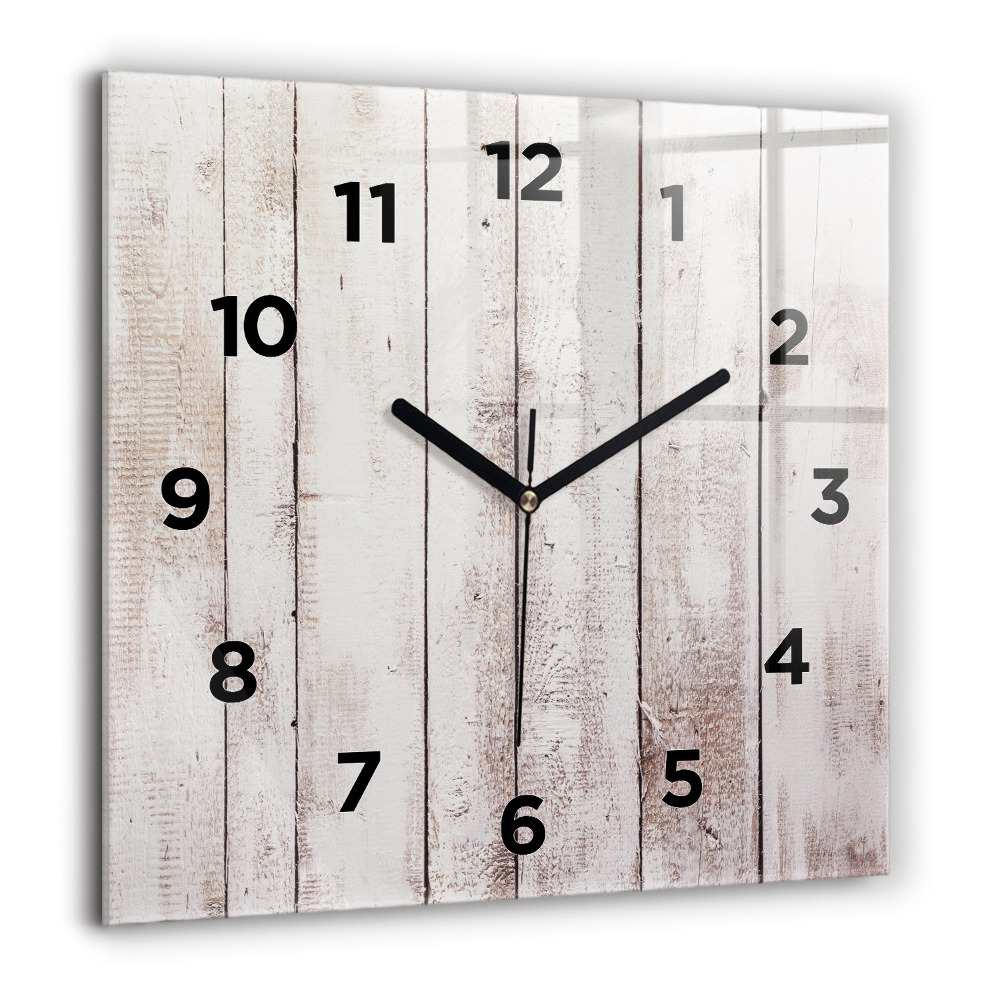Horloge carrée en verre 60x60 cm Planches de bois clair