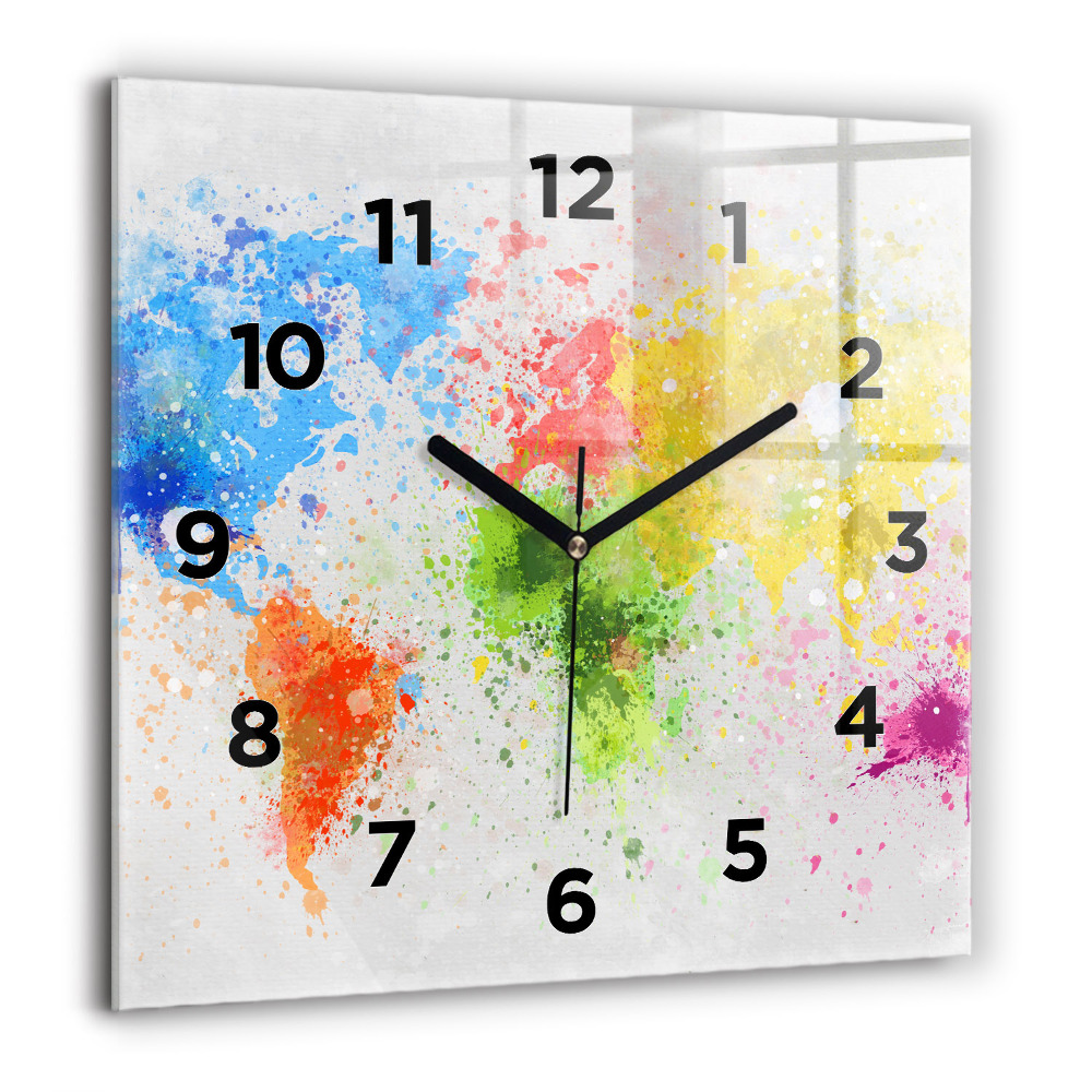 Horloge carrée en verre 60x60 cm Carte du monde sur papier