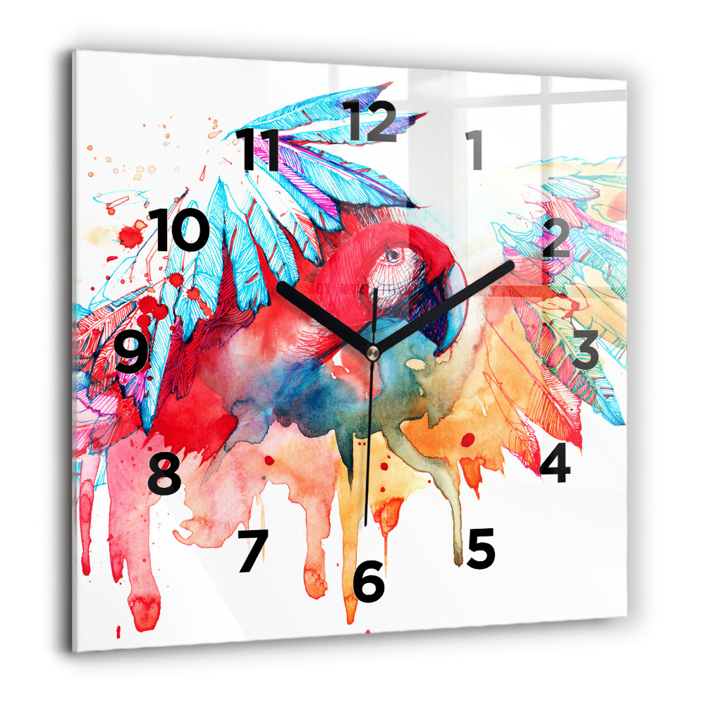 Horloge carrée en verre 60x60 cm Perroquet rouge coloré