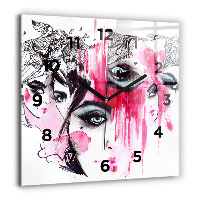 Pendule carrée en verre 60x60 cm Abstraction aux multiples visages