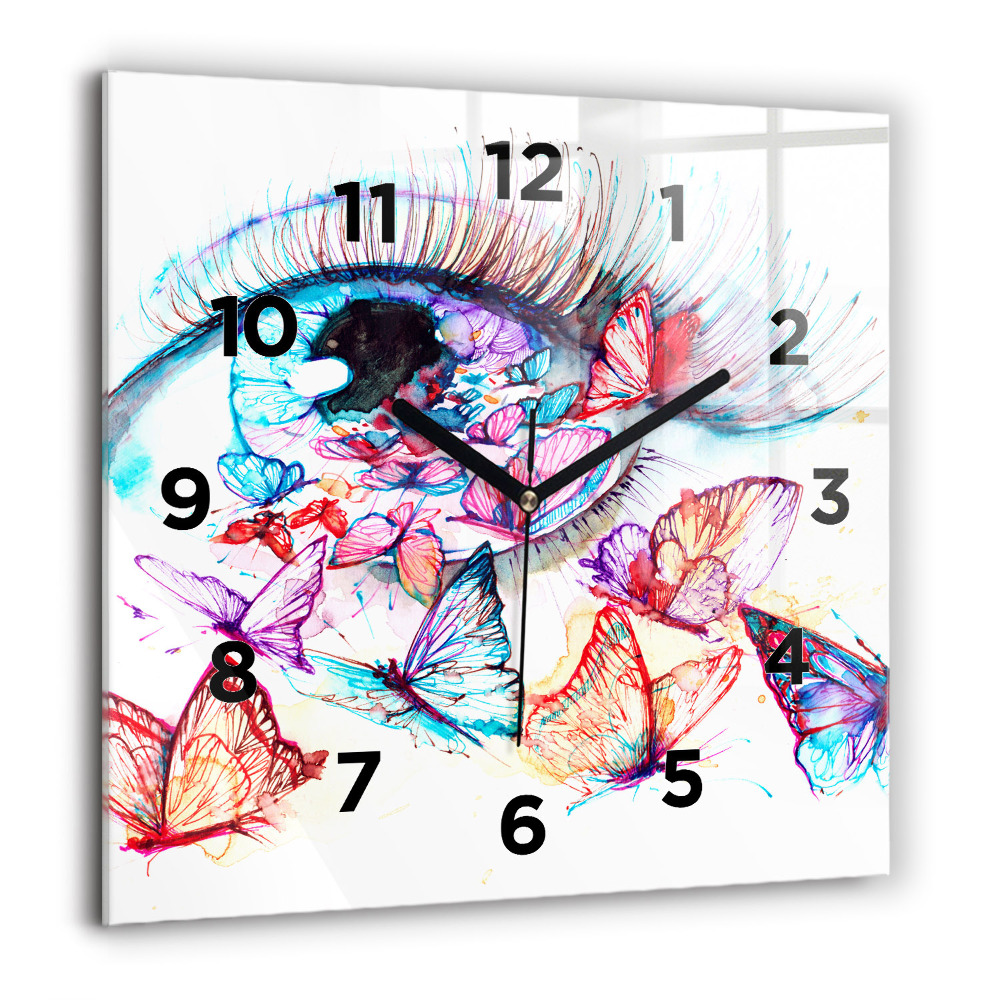 Horloge murale carrée 60x60 cm Oeil de papillon coloré