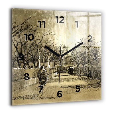 Horloge murale carrée 60x60 cm Parc et arbres en sépia