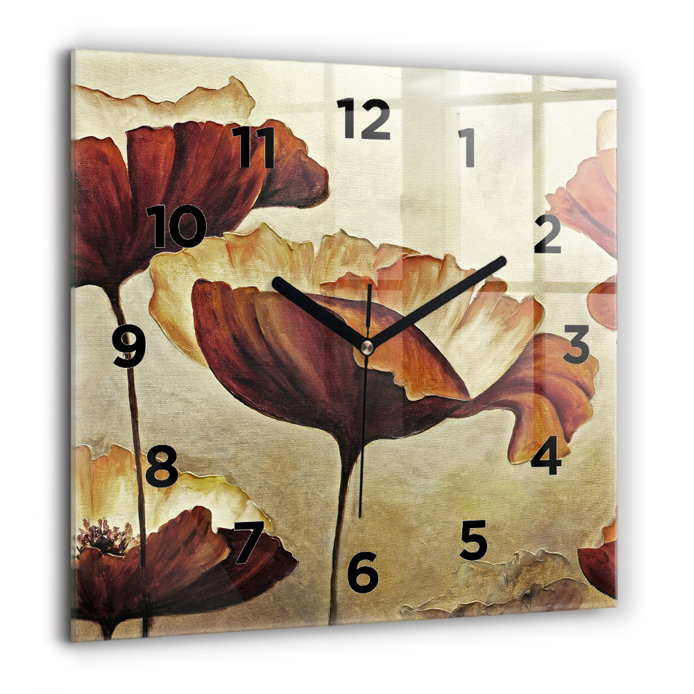 Horloge carrée en verre 60x60 cm Coquelicots peints