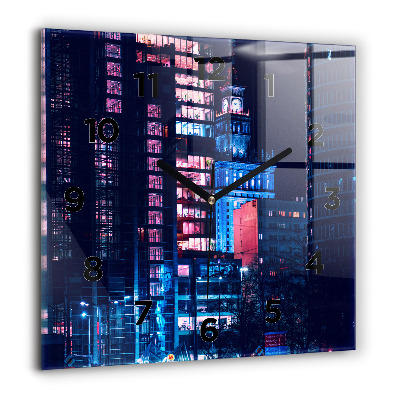 Horloge carrée en verre 60x60 cm Varsovie la nuit