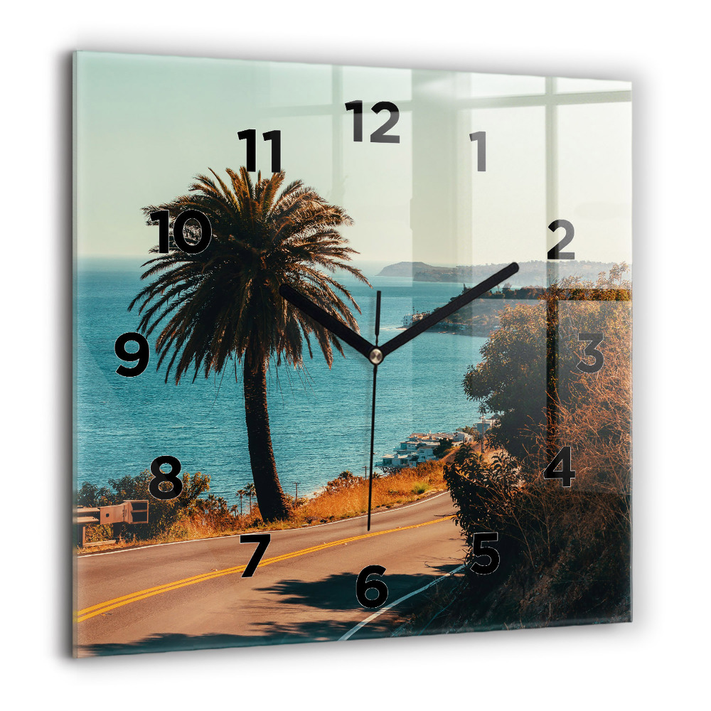Horloge carrée en verre 60x60 cm Palmiers à Malibu