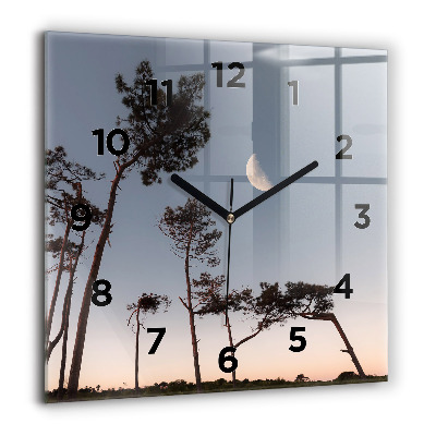 Horloge murale carrée 60x60 cm Croissant de lune et arbres