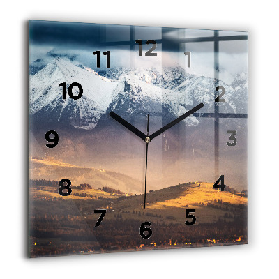 Horloge carrée en verre 60x60 cm Paysage hivernal des Tatras