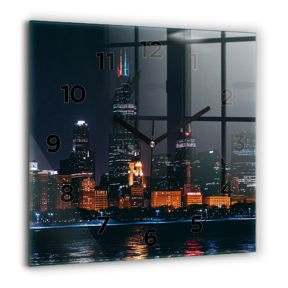 Horloge carrée en verre 60x60 cm Paysage urbain de Chicago