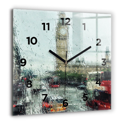 Horloge carrée en verre 60x60 cm Londres sous la pluie
