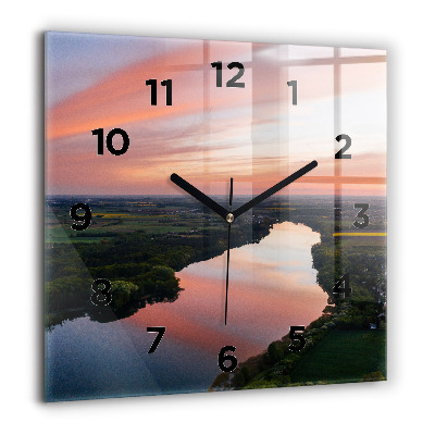 Horloge carrée en verre 60x60 cm Vue d'un lac
