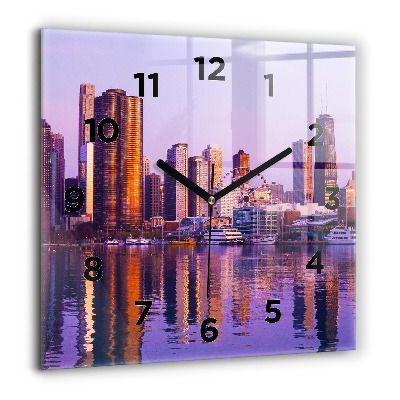 Horloge carrée en verre 60x60 cm Vue des gratte-ciel des États-Unis