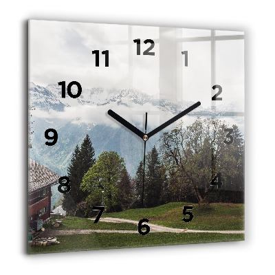 Horloge carrée en verre 60x60 cm Vue de la montagne