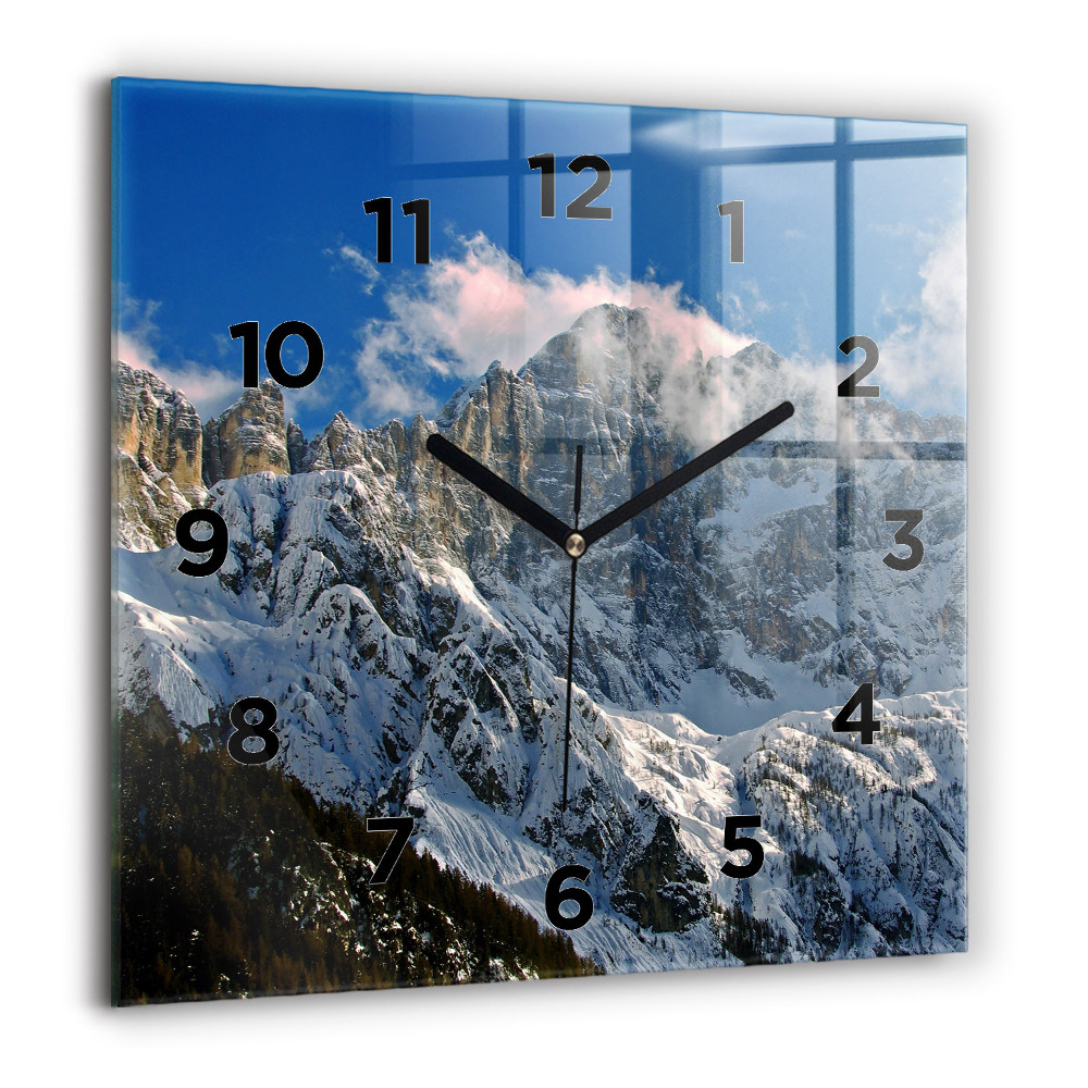 Horloge carrée en verre 60x60 cm Montagnes sous un ciel bleu