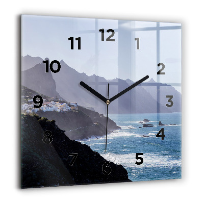 Horloge murale carrée 60x60 cm Montagnes au bord de l'océan