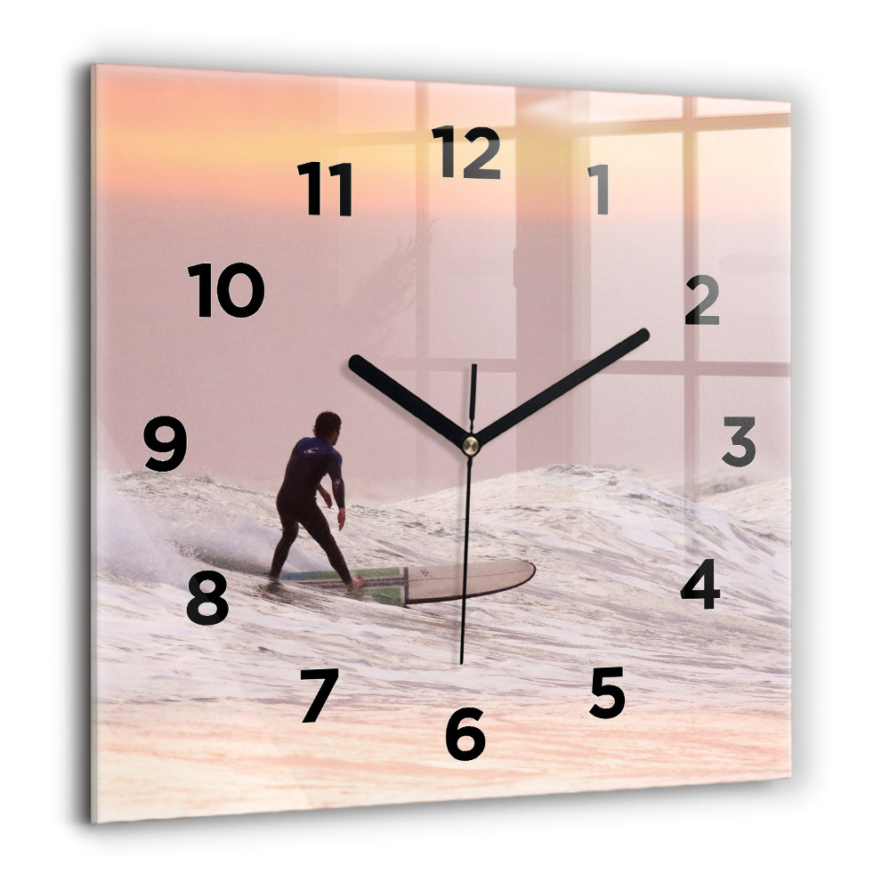 Horloge carrée en verre 60x60 cm Surfeur à Hawaï
