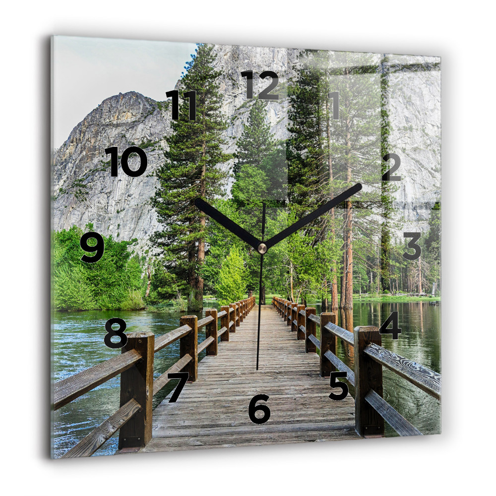 Pendule carrée en verre 60x60 cm Pont en bois à Yosemite