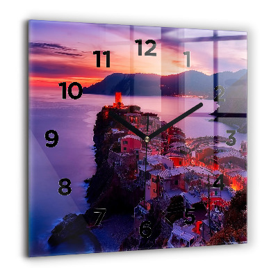 Horloge carrée en verre 60x60 cm Maisons près du lac