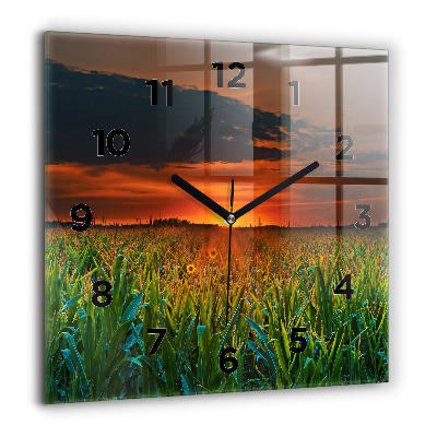 Pendule carrée en verre 60x60 cm Tournesols dans une prairie