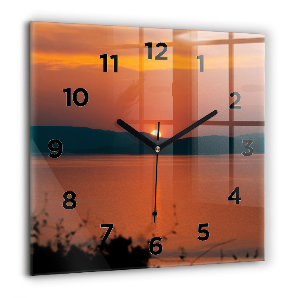 Horloge carrée en verre 60x60 cm Lac Balaton le soir
