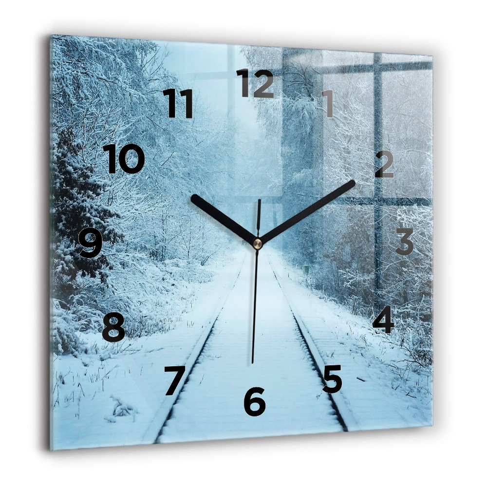 Horloge carrée en verre 60x60 cm Cerfs sur la voie ferrée