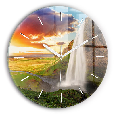 Horloge ronde en verre Chute d'eau en Islande