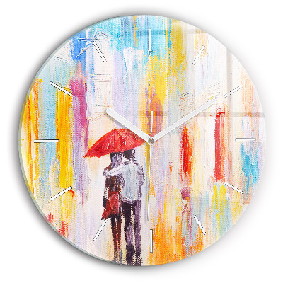 Horloge ronde murale Couple sous la pluie